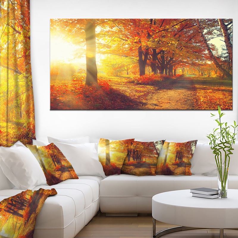 Autumnal Trees in Sunrays - Large Landscape Canvas Art Print