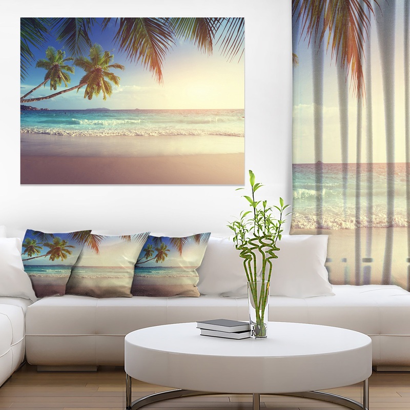 Typical Sunset on Seychelles Beach - Extra Large Seascape Art Canvas