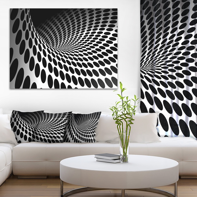 Waves and Circles Black n - White - Abstract Art Canvas Print