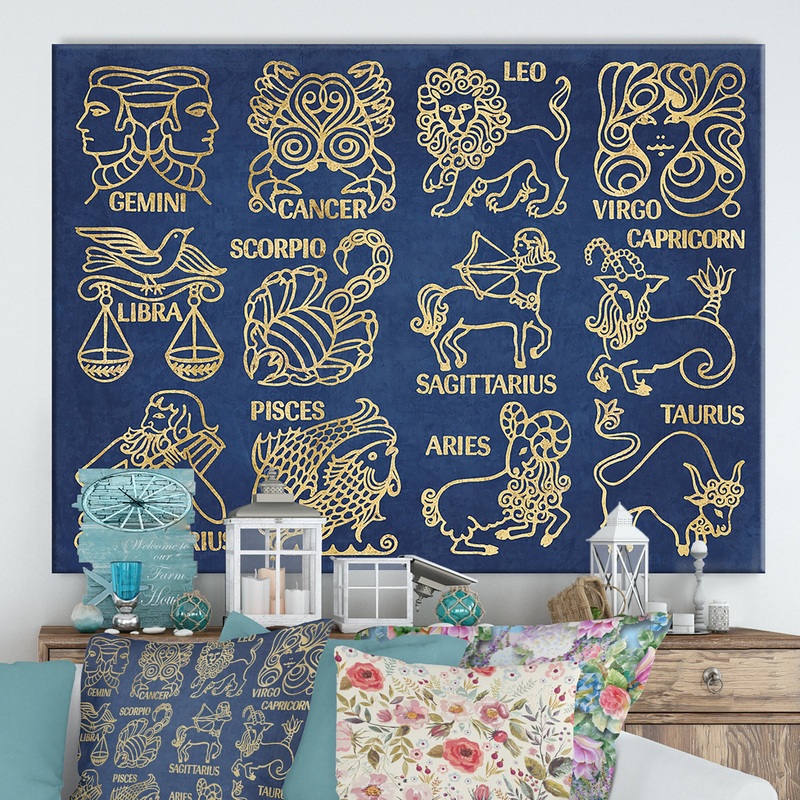 Whats Your Sign Blue Gold - Cottage Canvas Wall Art