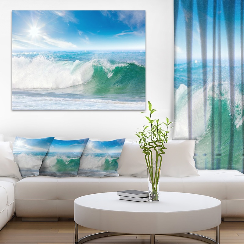 White and Blue Waves under Sun - Seashore Canvas Wall Artwork