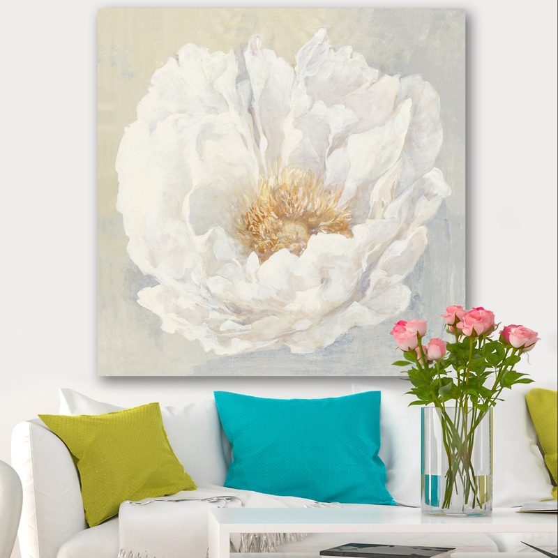 White Serene Peony - Cottage Canvas Artwork