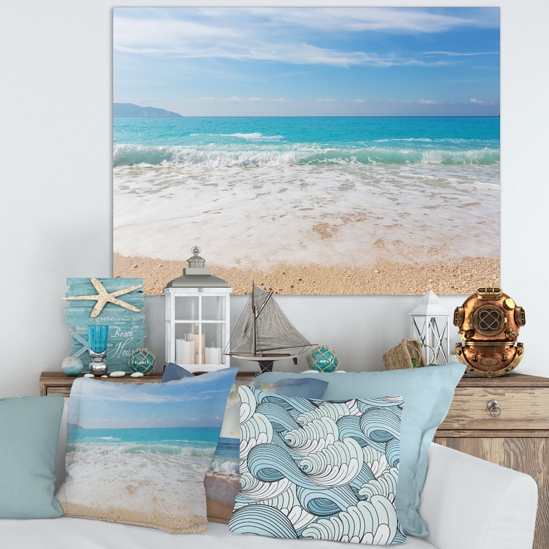 White Waves Kissing Beach Sand - Large Seashore Canvas Print