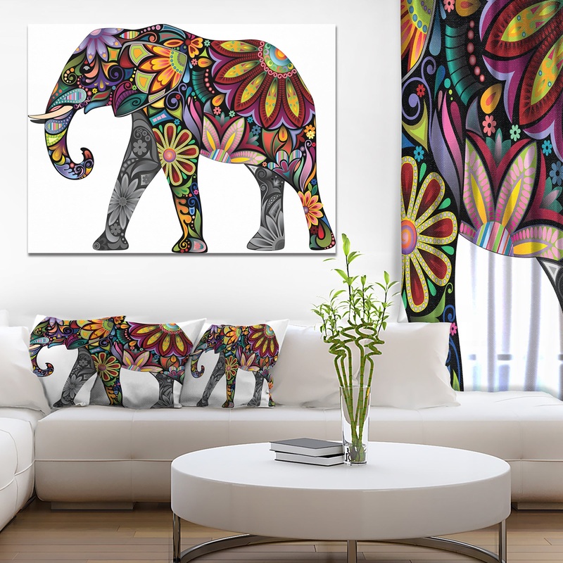 Yellow Cheerful Elephant - Animal Digital Art Canvas Print