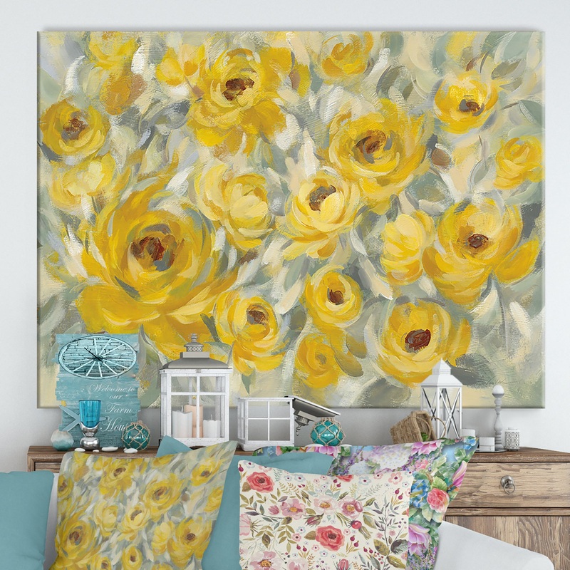 Yellow Roses - Cottage Canvas Wall Art