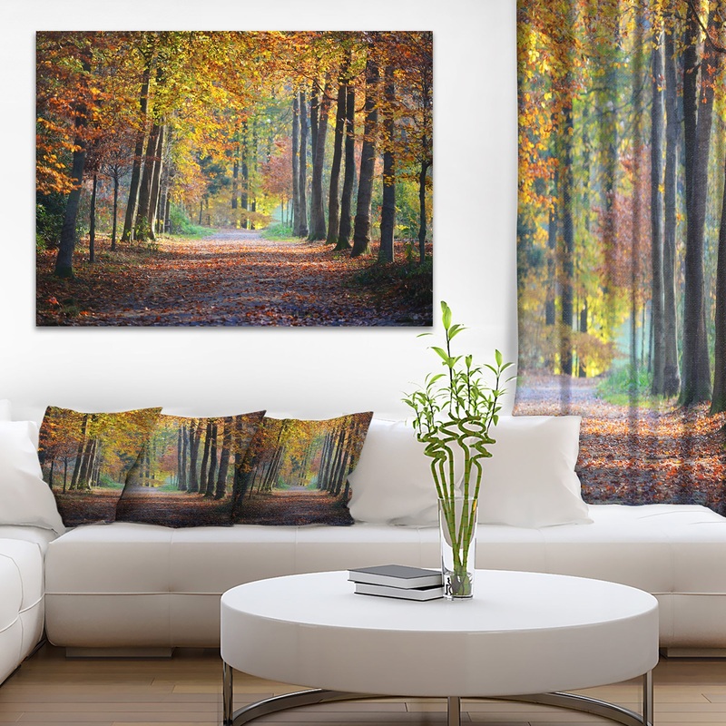Wide Pathway in Yellow Fall Forest - Landscape Photography Wall Art