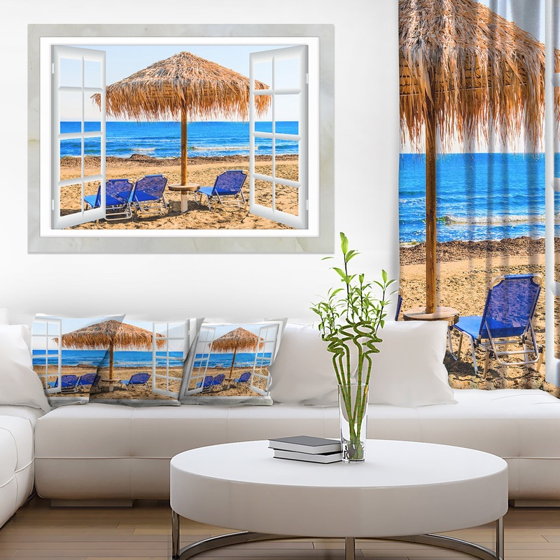Window Open to Beach Hut with Chairs - Extra Large Seashore Canvas Art
