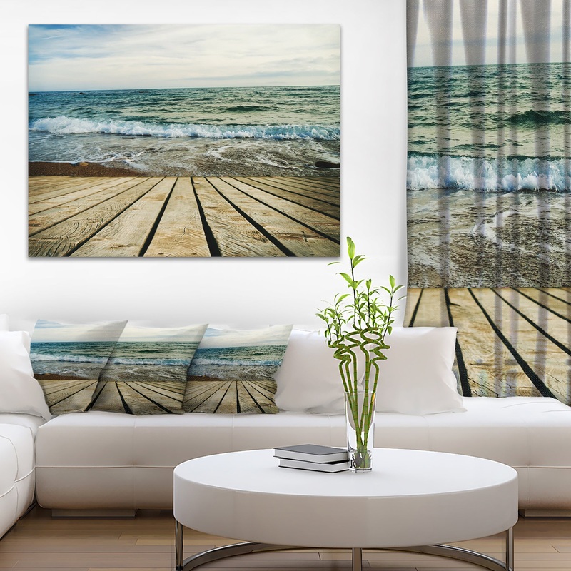 Wooden Pier in Waving Sea - Seascape Photo Canvas Print