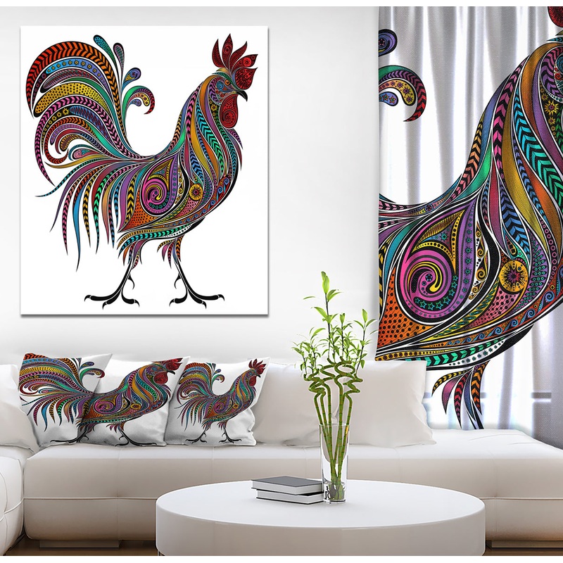 2017 Colored Patterns Rooster - Farmhouse Animal Painting Print on Wrapped Canvas