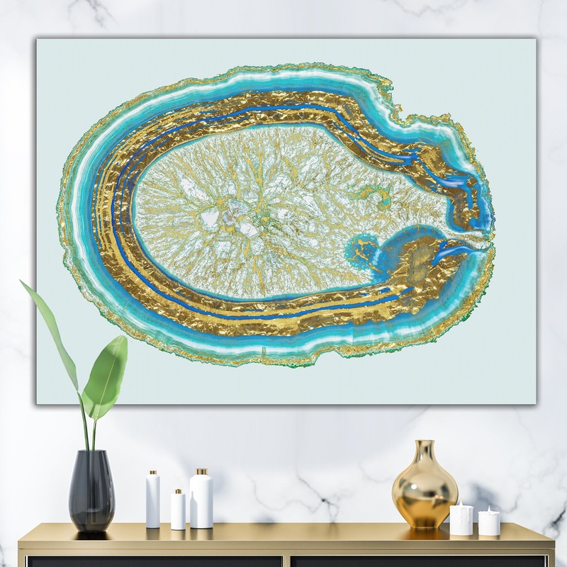 Volcanoa Blue And Gold Agate - Modern Canvas Wall Art Print