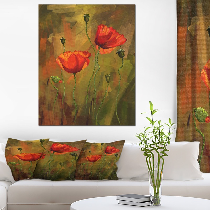 Watercolor Poppy Flowers - Floral Canvas Art Print