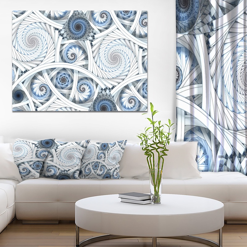 White Spiral with Blue Fractal Art - Abstract Digital Canvas Print