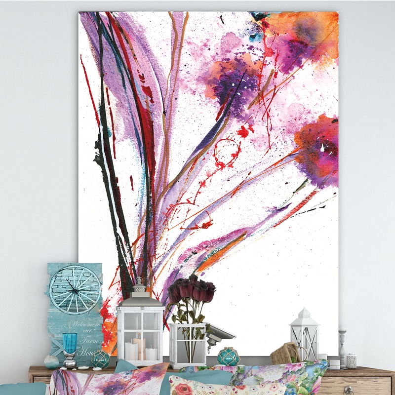 Abstract Purple Flowers - Traditional Canvas Artwork