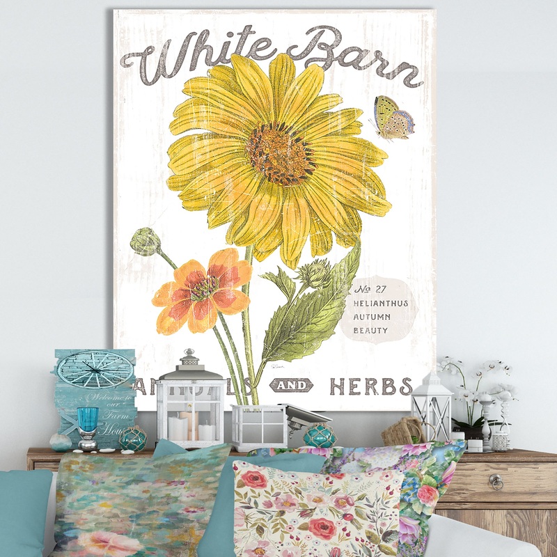 White Barn Flowers I - Cottage Canvas Wall Art