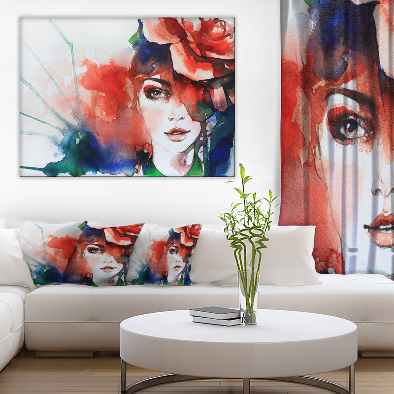Woman with Rose Illustration - Abstract Canvas Artwork