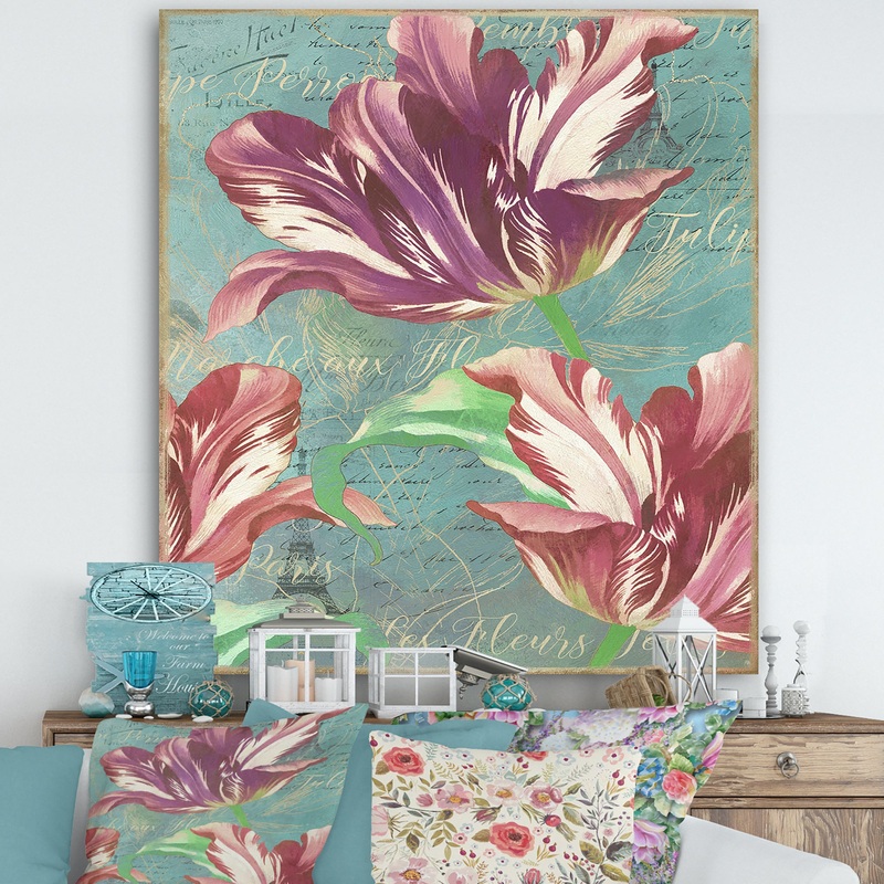Vintage Tulips in Paris - Cottage Premium Canvas Wall Art