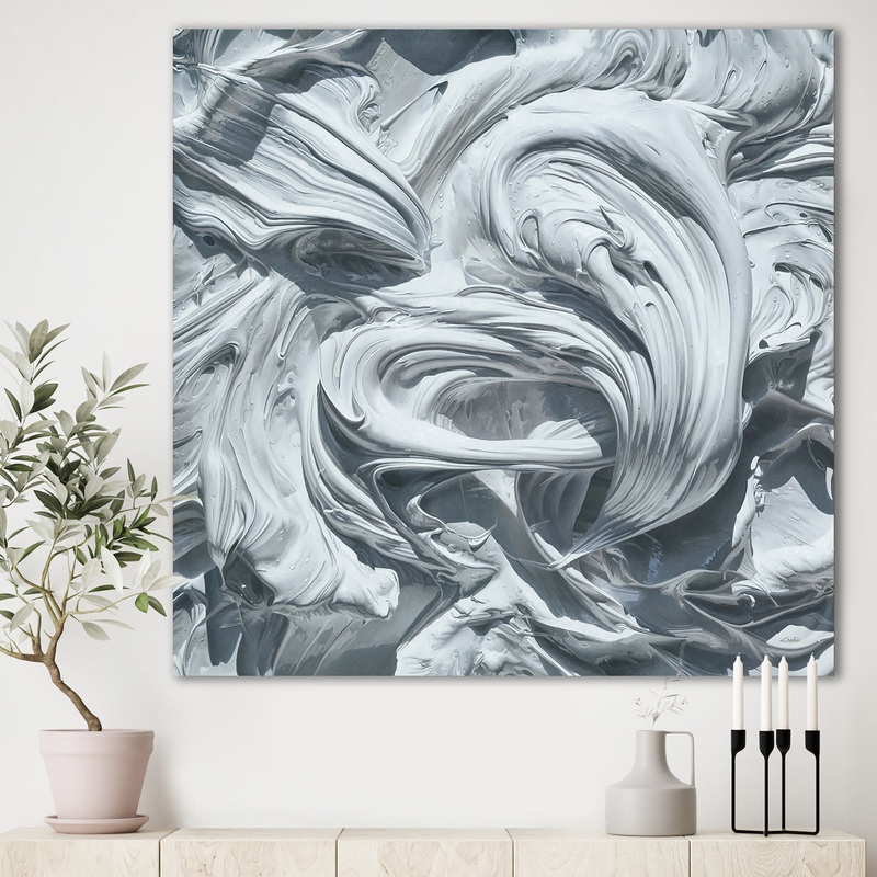 Waves of White Gray Paint - Modern & Contemporary Premium Canvas Wall Art