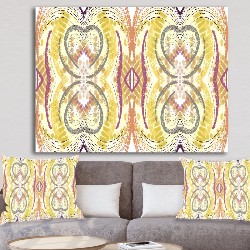 Yellow And Purple Heart Pattern - Mid-Century Modern Canvas Art Print
