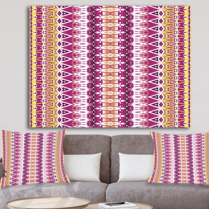 Yellow And Purple Triangular Pattern - Mid-Century Modern Canvas Wall Art
