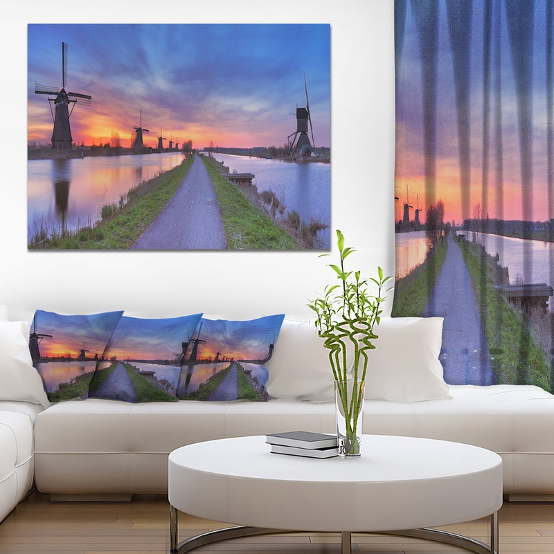 Windmills Morning Panorama - Large Glossy Canvas Art Print