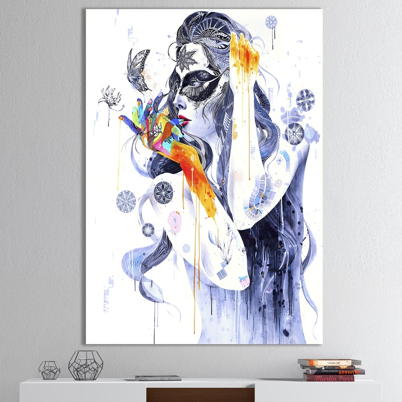 Urban Girl Watching Butterfly - Modern & Contemporary Canvas Wall Art