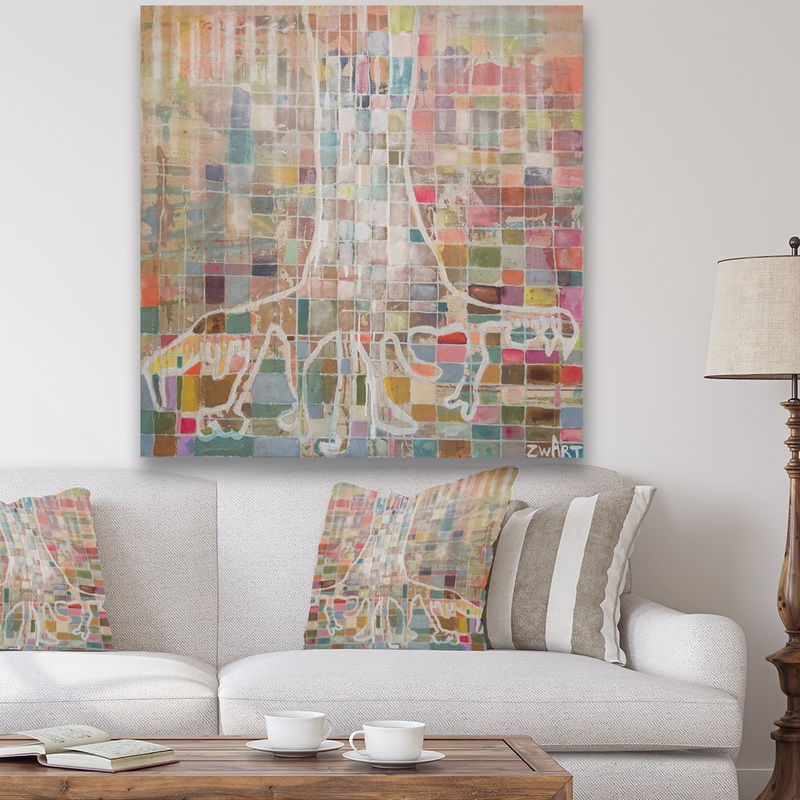 White Tree On Colorful Grid I - Cottage Canvas Artwork