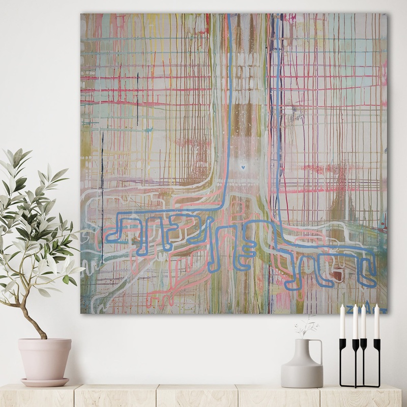White Tree On Colorful Grid II - Modern & Contemporary Canvas Wall Art