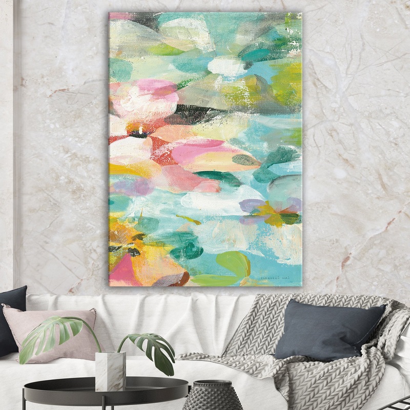 Abstract Flowers in Blue and Pink - Cabin & Lodge Gallery-wrapped Canvas