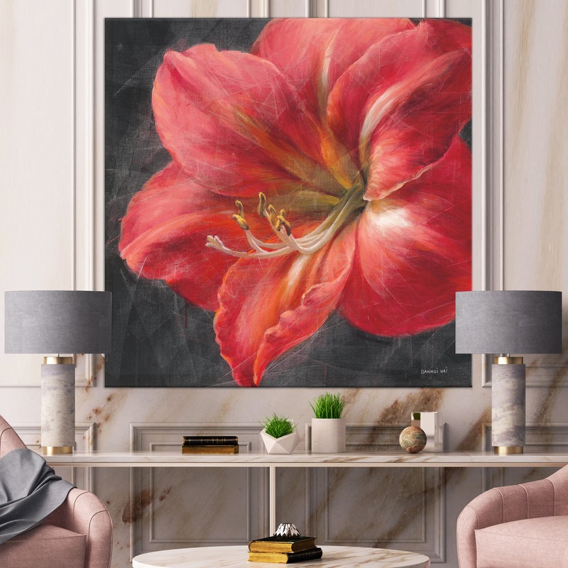 Vivid Red Lily III - Shabby Chic Canvas Art