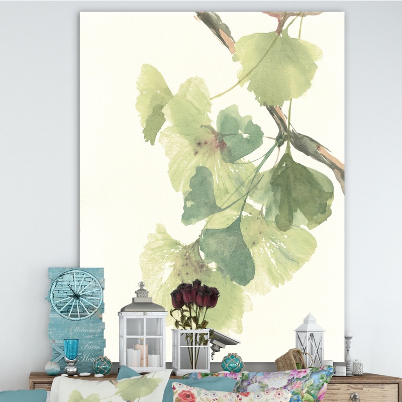 Watercolor Gingko Leaves II - Cabin & Lodge Canvas Artwork