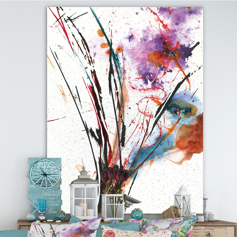 Abstract Purple and Blue Flowers - Traditional Gallery-wrapped Canvas