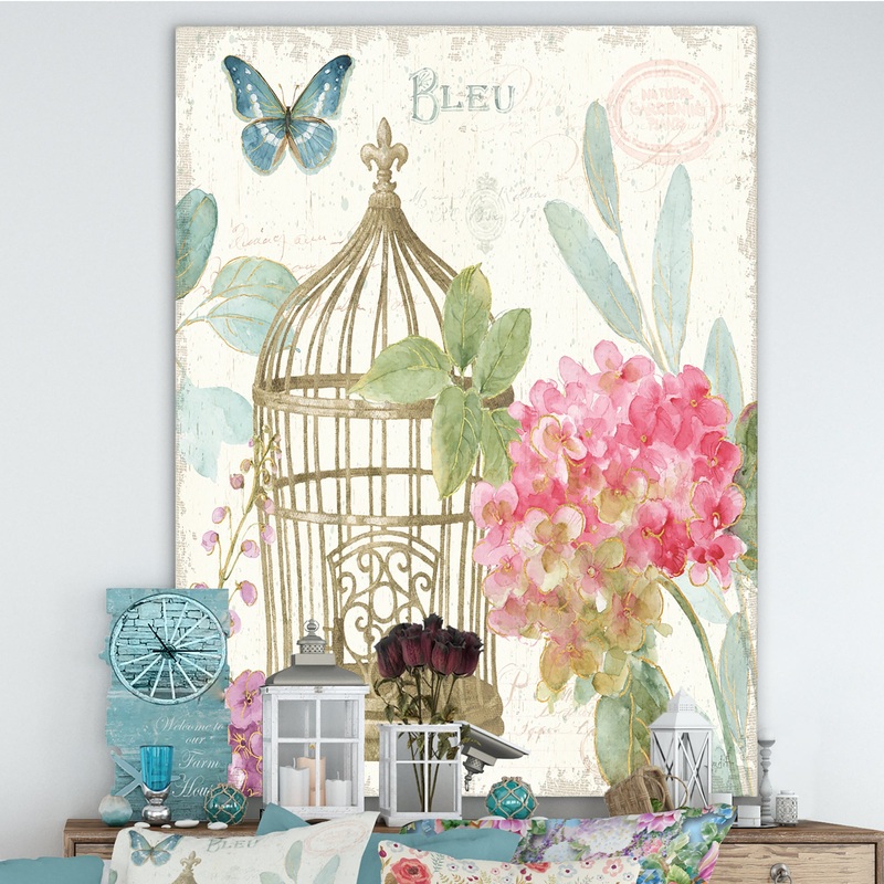 Vintage Floral Birdcage I - Traditional Gallery-wrapped Canvas