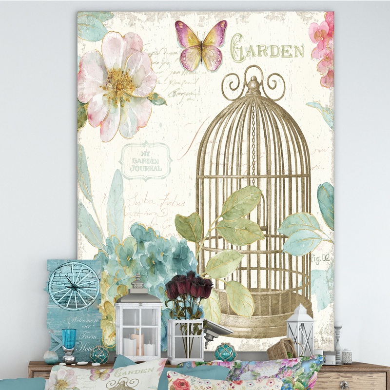 Vintage Floral Birdcage II - Traditional Premium Canvas Wall Art