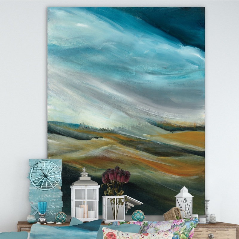 Watercolor Desert Storm Abstract Blue - Cottage Premium Canvas Wall Art