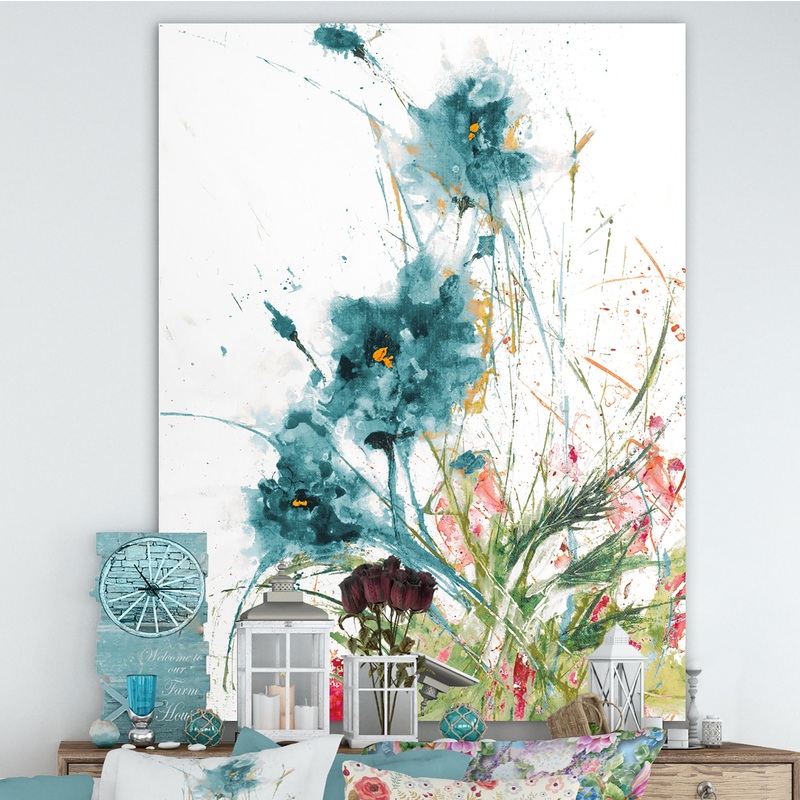 Wild Blue Abstract Farmhouse Flowers - Modern Farmhouse Canvas Art