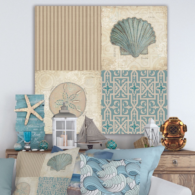 Beach Treasures Collage I - Traditional Bathroom Canvas Artwork
