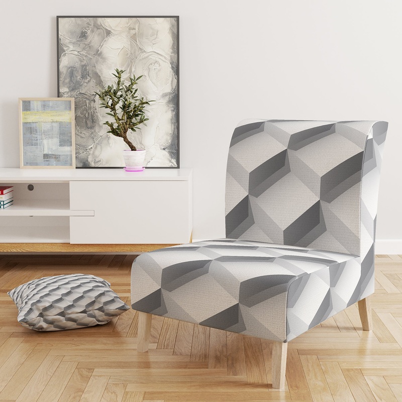 White Abstract Pattern - Upholstered Scandinavian Accent Chair