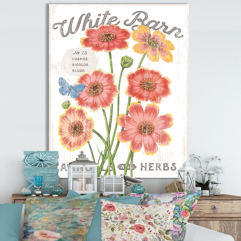 White Barn Flowers III - Cottage Canvas Wall Art