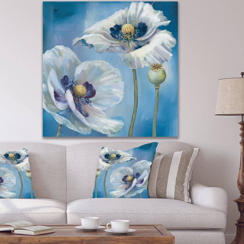 White Flower on Blue I - Farmhouse Canvas Art