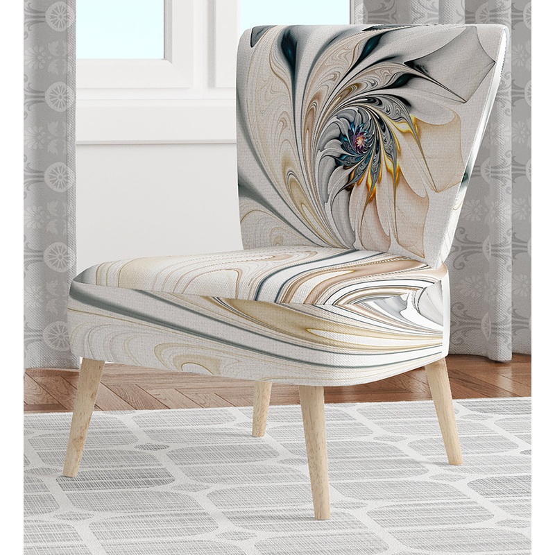 White Stained Glass Floral - Upholstered Floral Accent Chair