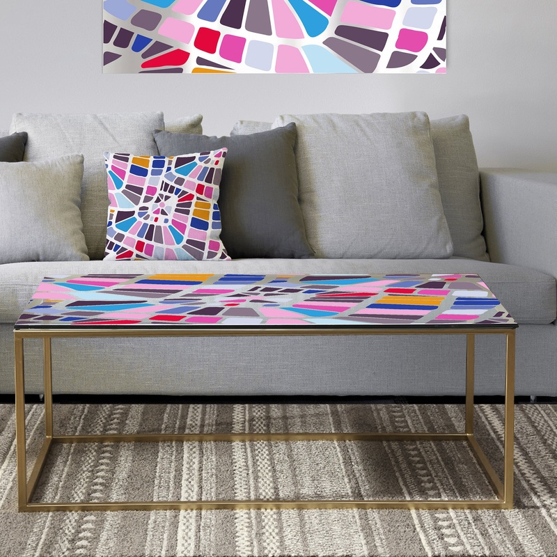 Abstract Retro Geometric Pattern I - Metal Glam Coffee Table