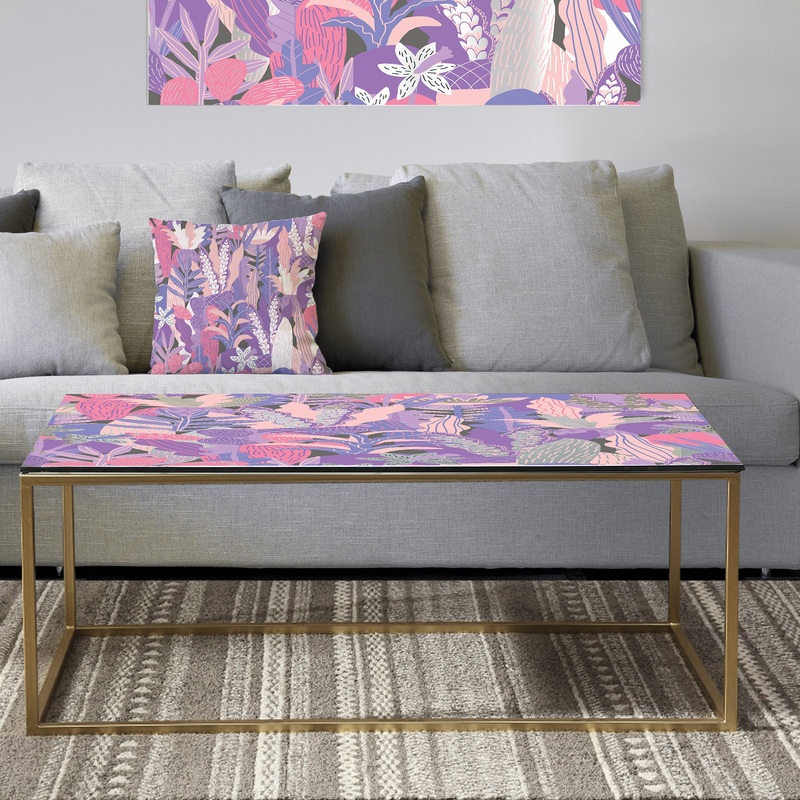 Fantasy Flowers In Purple - Metal Modern Coffee Table