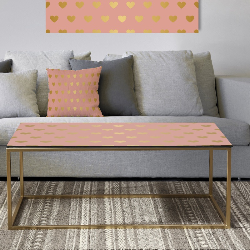 Gold Hearts On Pink - Metal Glam Coffee Table
