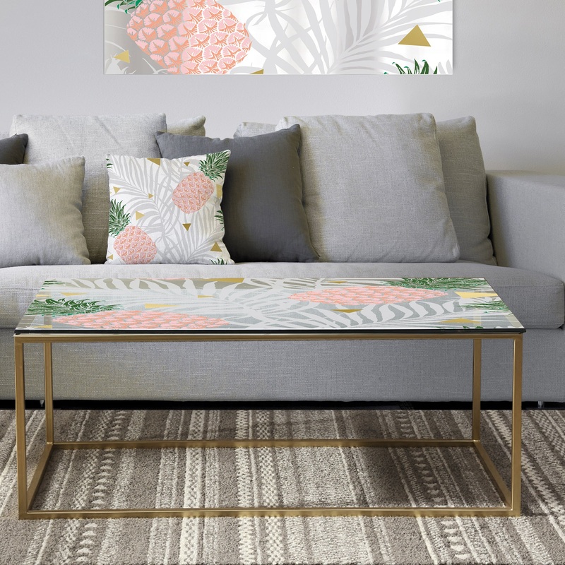 Pineappple On Tropical Leaves - Metal Glam Coffee Table
