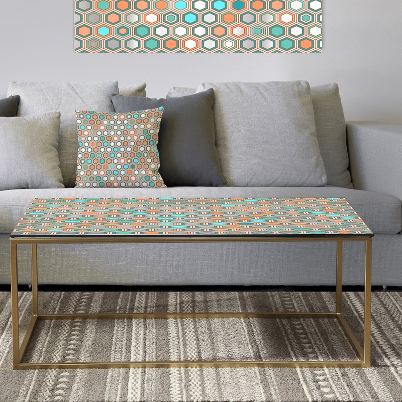 Retro Hexagon Pattern III - Metal Glam Coffee Table