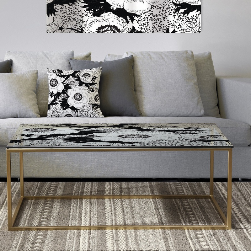 Retro Monochrome Flowers Pattern - Metal Traditional Coffee Table