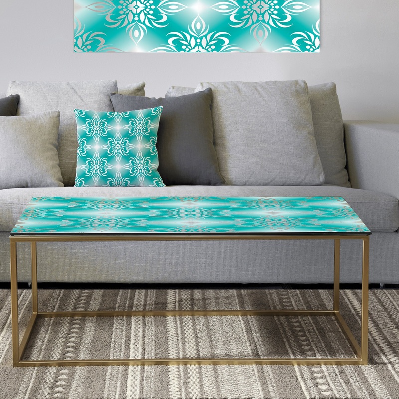 Retro Turquoise Pattern - Metal Glam Coffee Table