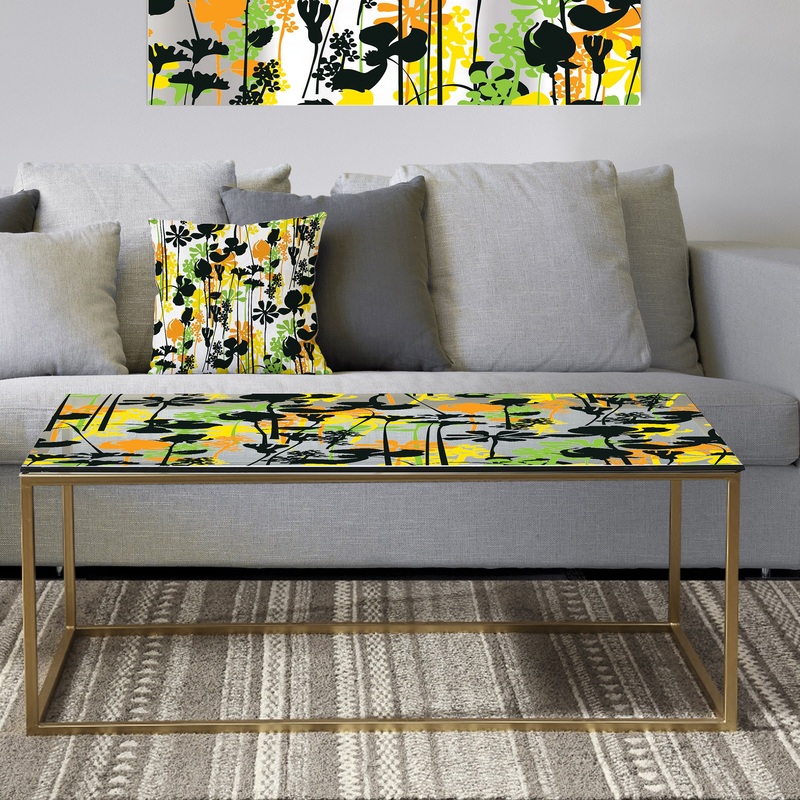 Summer meadow pattern, black silhouettes - Metal Glam Coffee Table