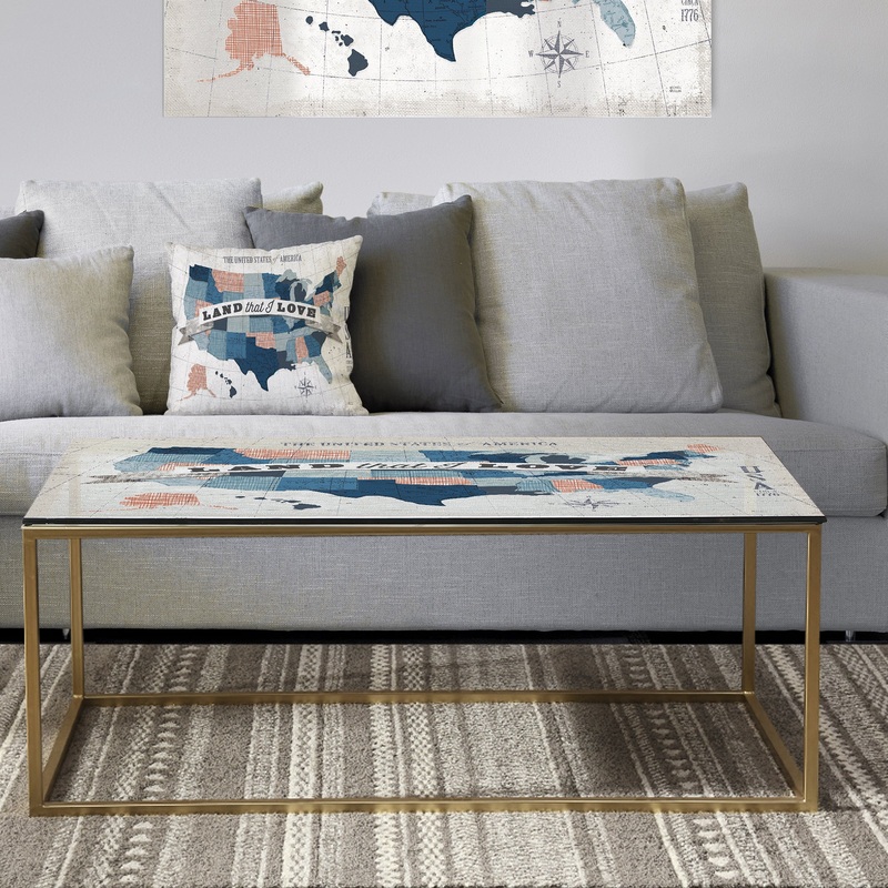 American Map Watercolor - Metal Traditional Coffee Table