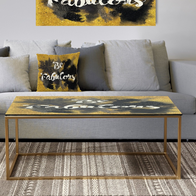 Be Fabulous Quote Black on Gold - Metal Traditional Coffee Table